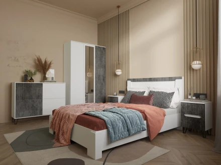 Модульная спальня Ливерпуль, белый/бетон темный 